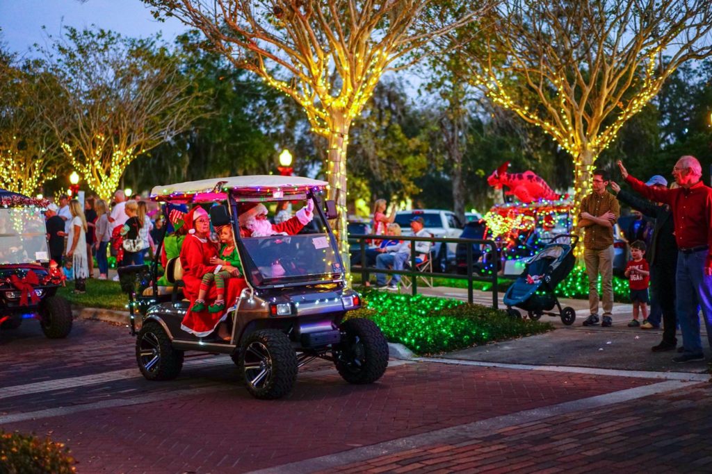 Holiday golf cart parade in Winter Garden, FL
