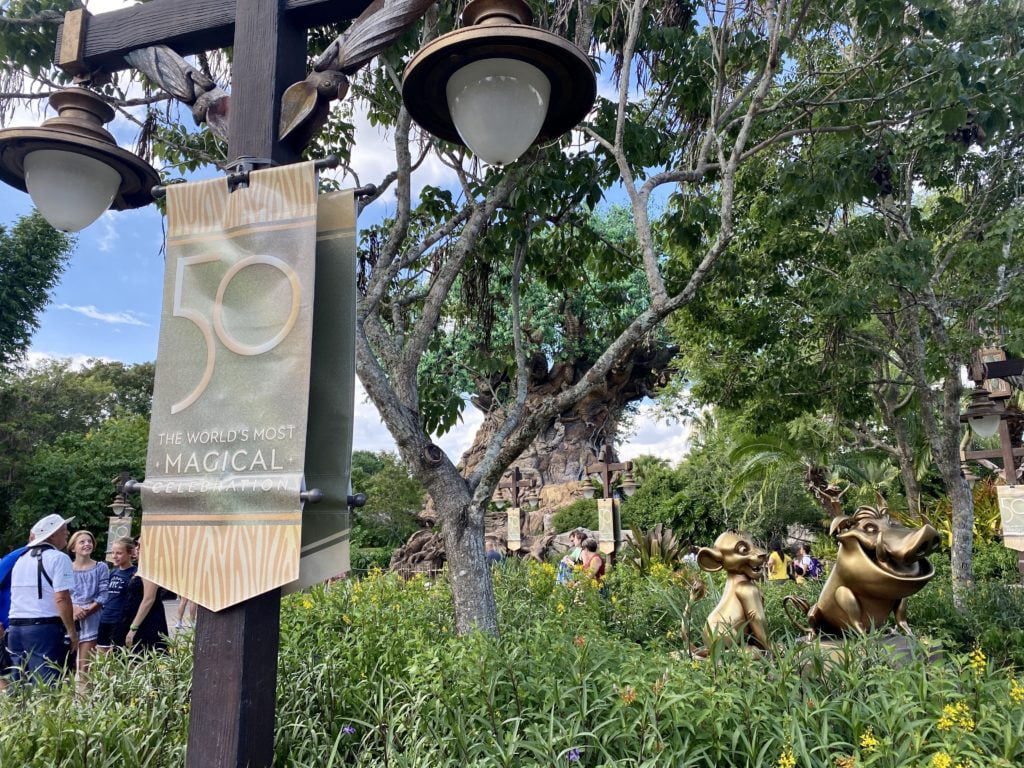 Disney Fab 50 Statues and 50th Anniversary Banner at Disney's Animal Kingdom