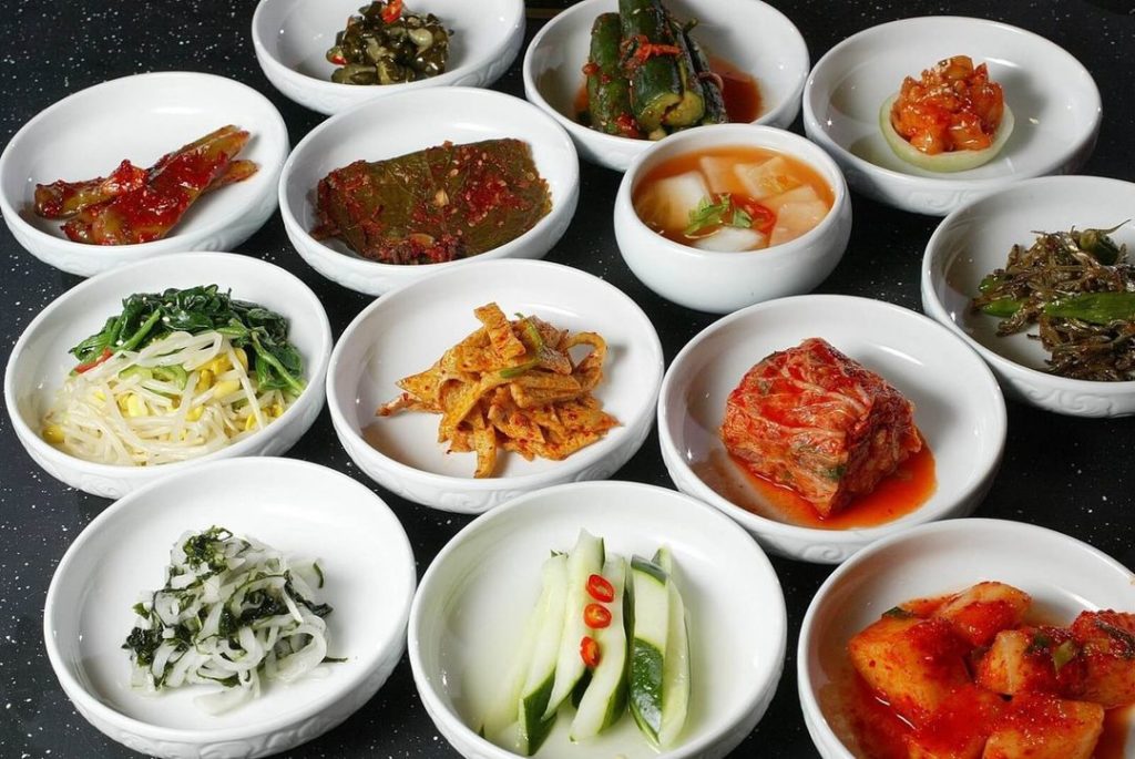 small bowls of accompaniments at Bee Won Korean Cuisine