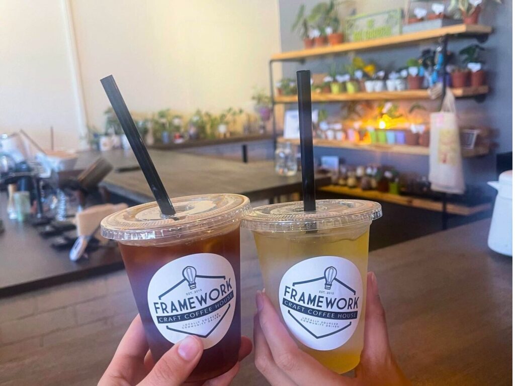 two iced beverages from Framework Craft Coffee House 