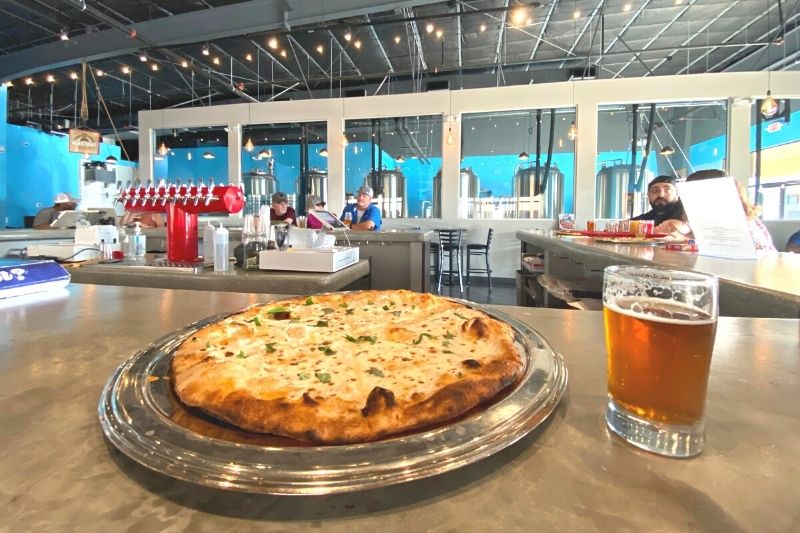 White pizza and craft beer at Alestone Brewing Company in Longwood