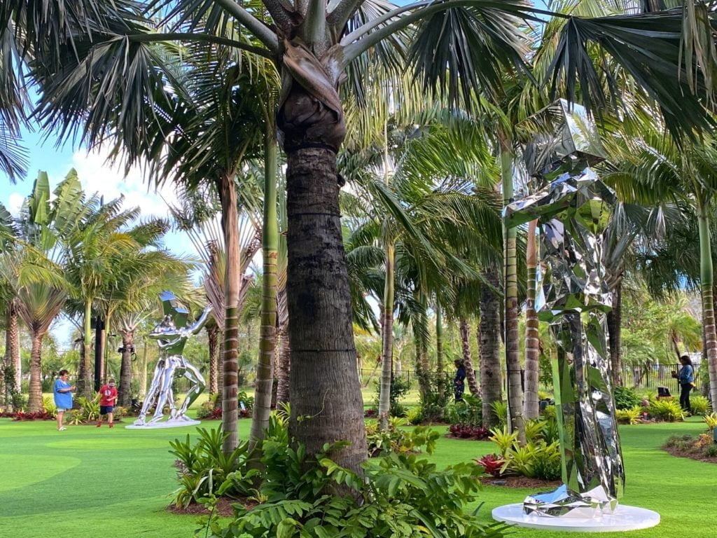 Two large metal sculptures are part of the Lake Nona Sculpture Garden