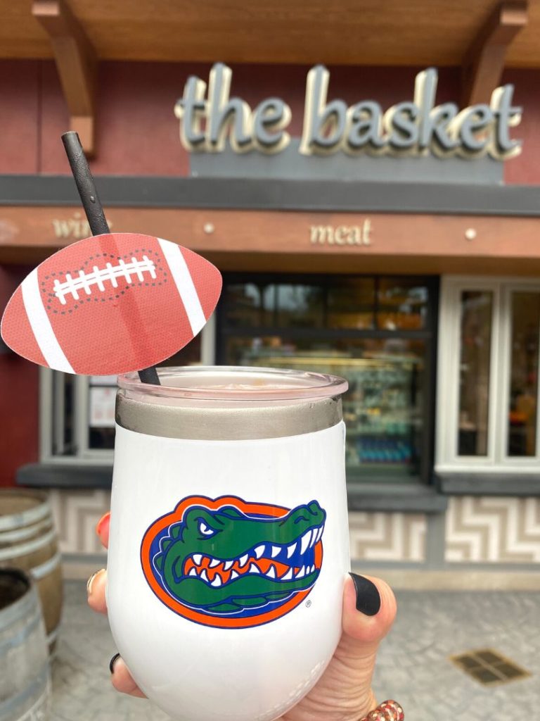 Frozen cocktail served in a corkcicle cup at the basket at disney springs