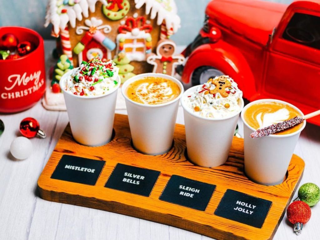 Holiday Coffee in Orlando - New City Coffee Flight with festive garnishes