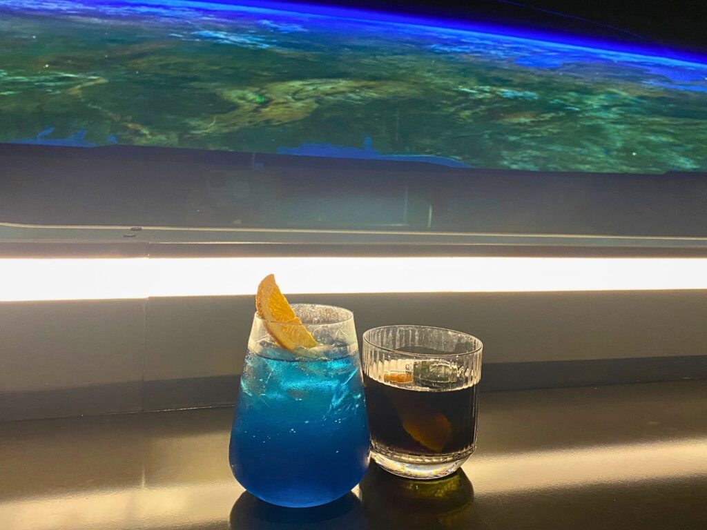 Galaxy Spritz amd Black Hole Fashioned Cocktails at Space 220 Restaurant EPCOT