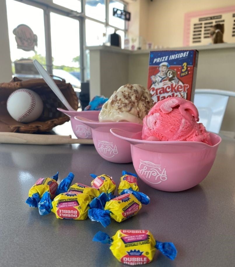 Kelly's Homemade Ice Cream June and July 2023 Flavors - Double Bubble Cracker Jack and Bomb Pop Sorbet -