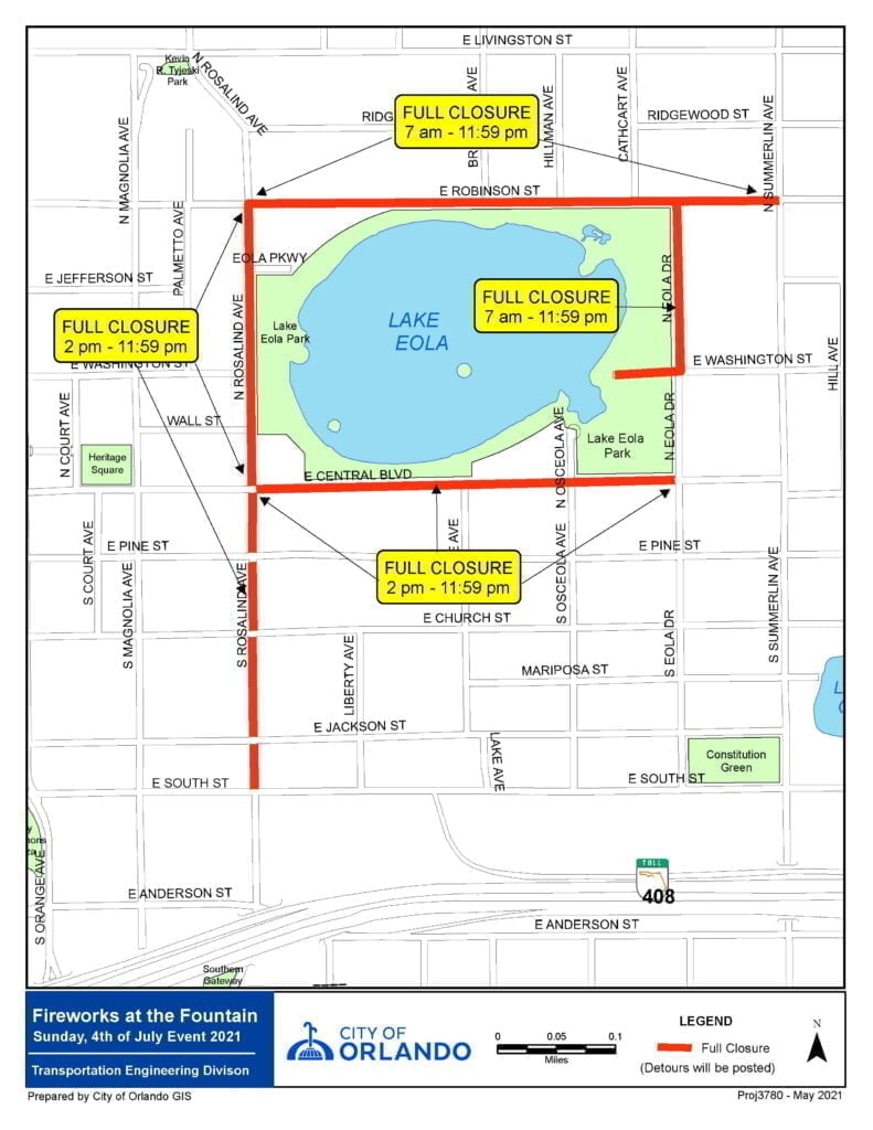 Fireworks at the Fountain Road Closure Map Orlando