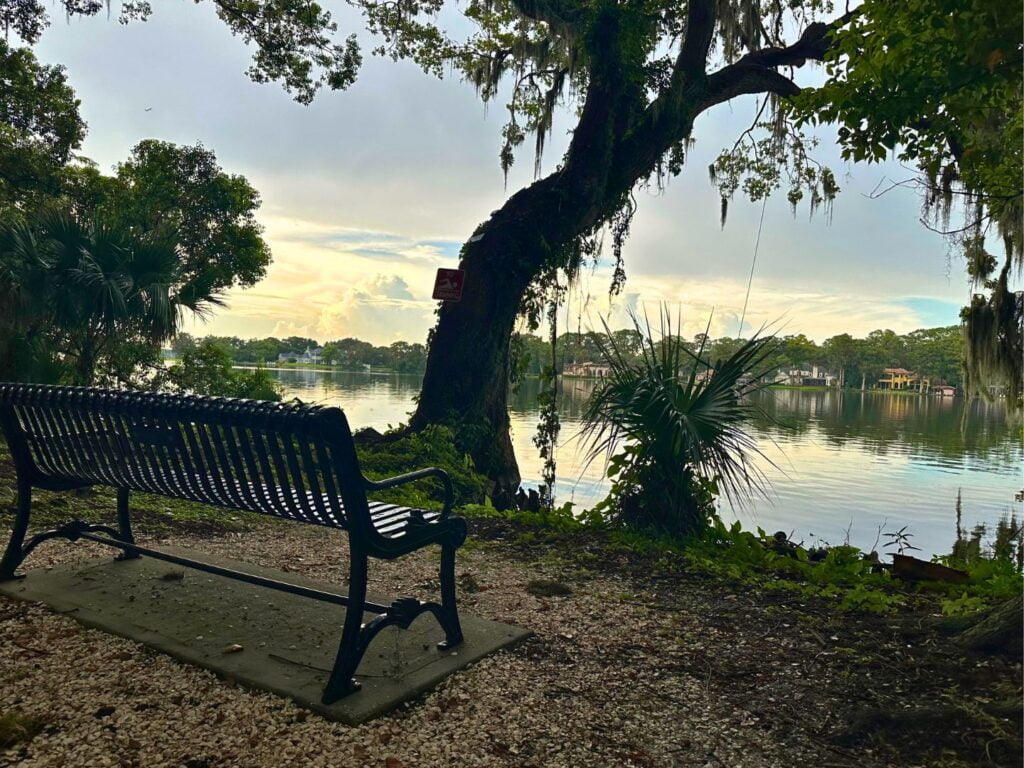 Kraft Azalea Garden bench and lake view 
